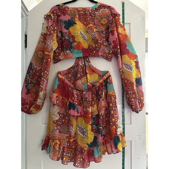 Girl Soul Tropical Floral Cut Out Ruffled Mini Dress Size M - Picture 8 of 8